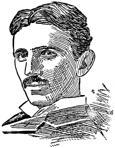 Nikola Tesla, black and white sketch.