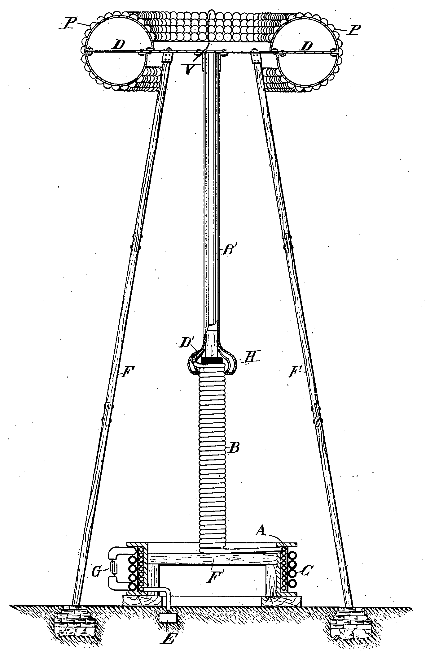 Illustration from Nikola Tesla's US Patent 1,119,732: Apparatus for transmitting electrical energy.