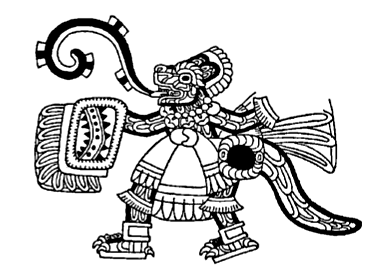 Black and white illustration of a Mayan jaguar god?