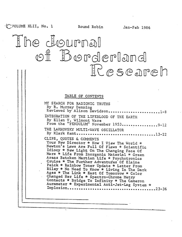 Journal of Borderland Research, Vol. 42, No. 1, Jan-Feb 1986.