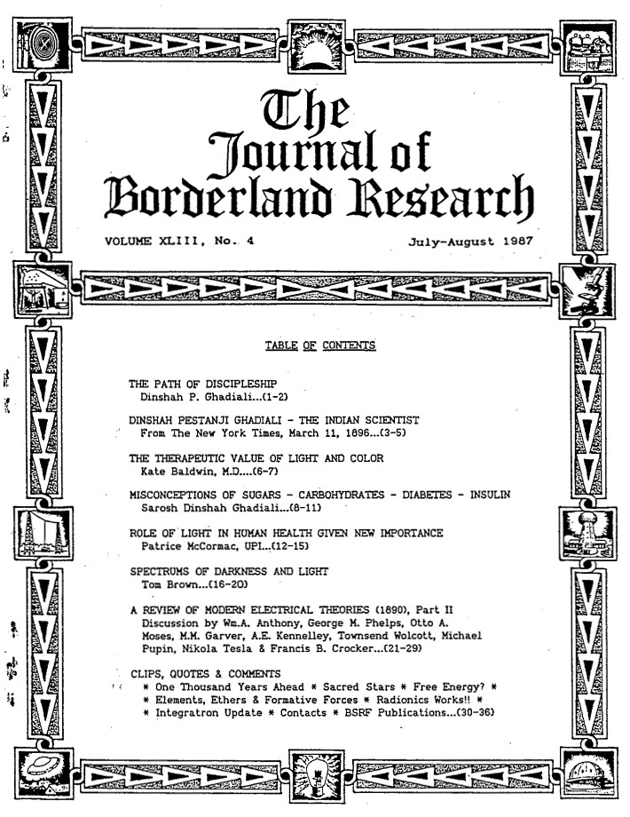 Journal of Borderland Research, Vol. 43, No. 4, July-August 1987.