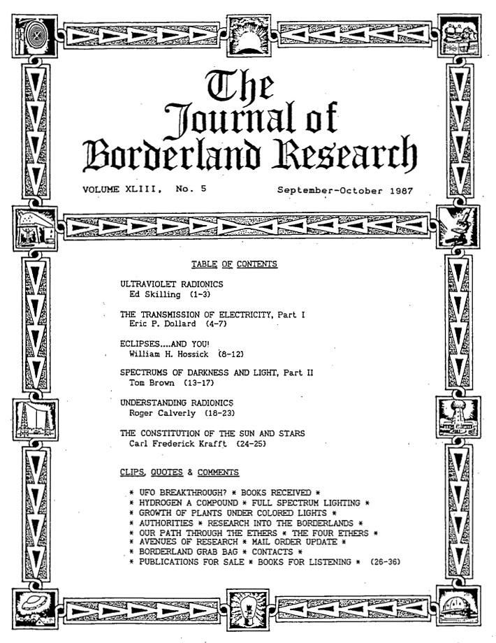 Journal of Borderland Research, Vol. 43, No. 5, September-October 1987.