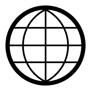 Black and white globe icon, Mir.
