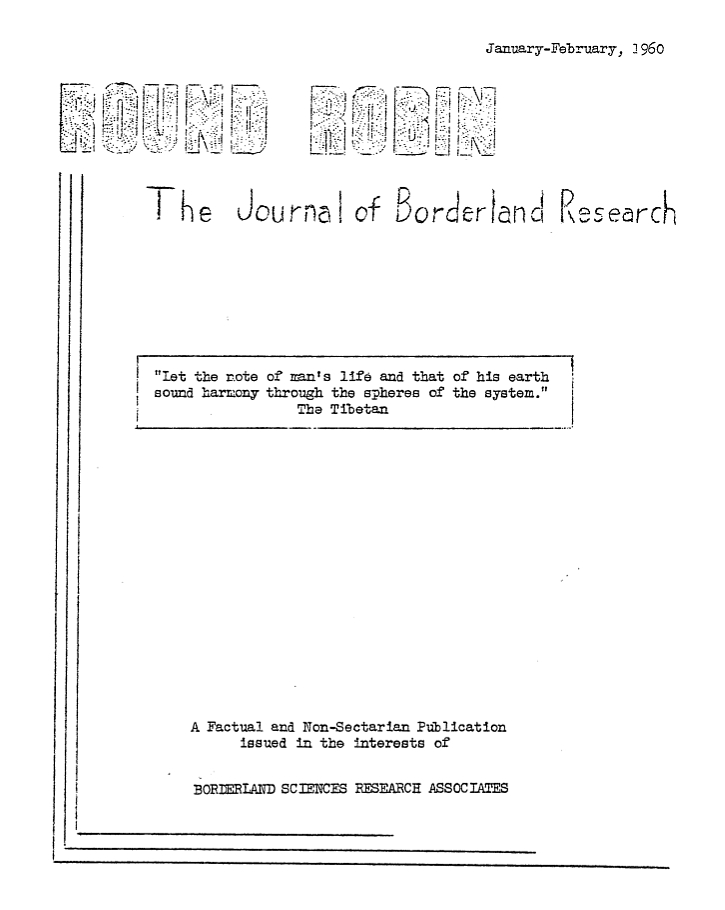 Round Robin, the Journal of Borderland Research, cover experimenting, version 1.