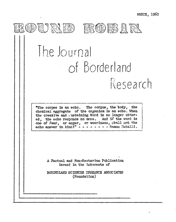 Round Robin, the Journal of Borderland Research, cover experimenting, version 2.