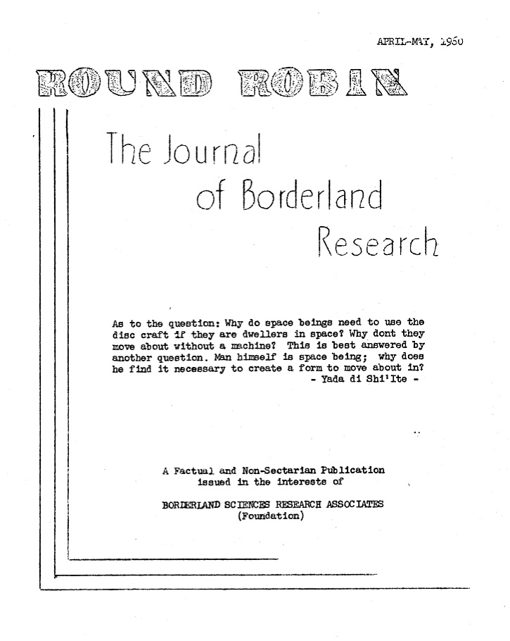Round Robin, the Journal of Borderland Research, cover experimenting, version 3.