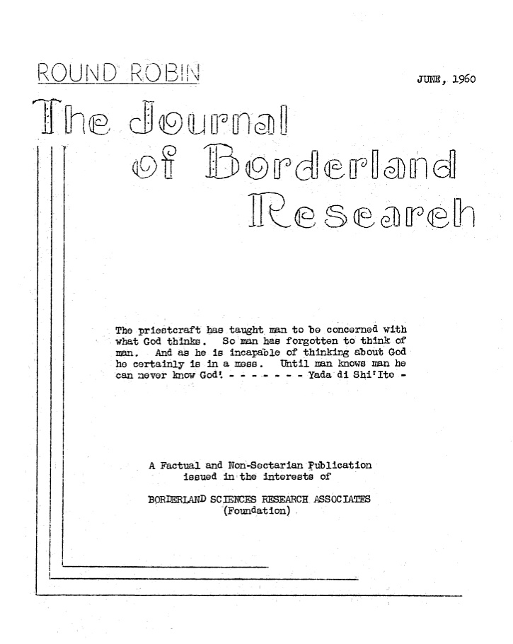 Round Robin, the Journal of Borderland Research, cover experimenting, final format.