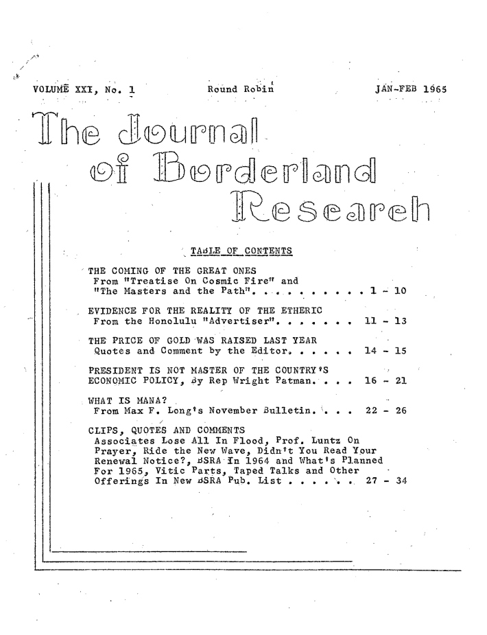 Round Robin, the Journal of Borderland Research, style format.