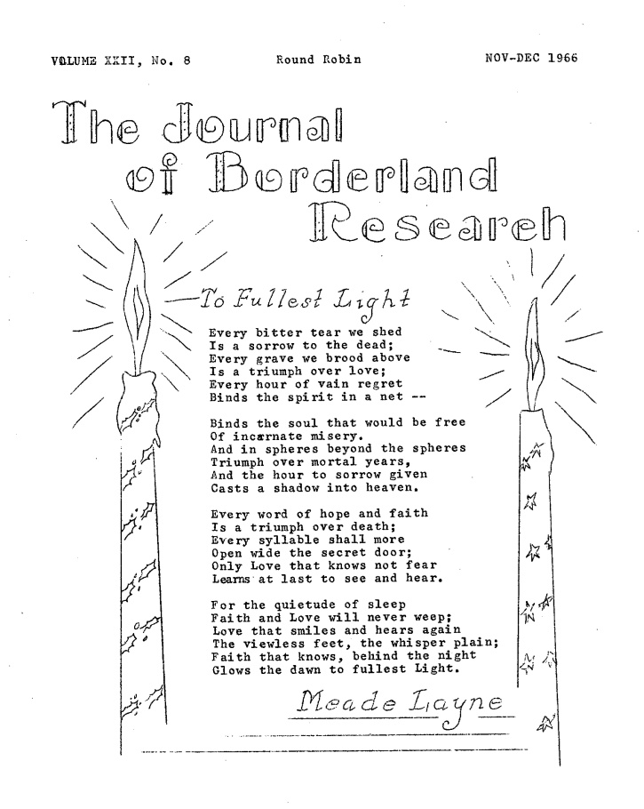 Round Robin, the Journal of Borderland Research, Seasonal Meade Layne poem cover.