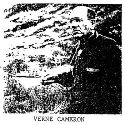 Black and white xerographic reproduction of a photo of Verne Cameron, captioned "Verne Cameron".