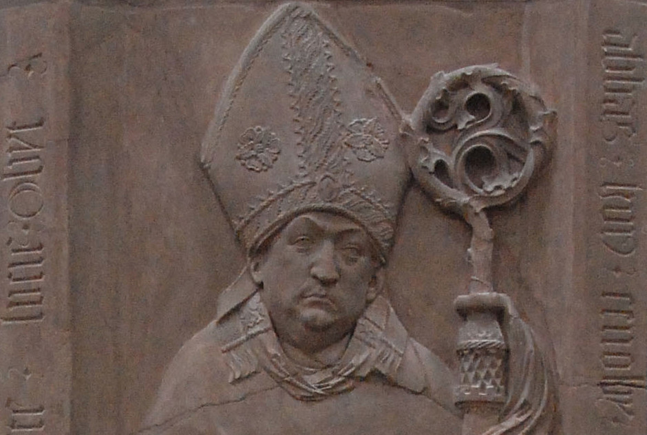 Partial detail of tomb relief of Johannes Trithemius, as carved by Tilman Riemenschneider.