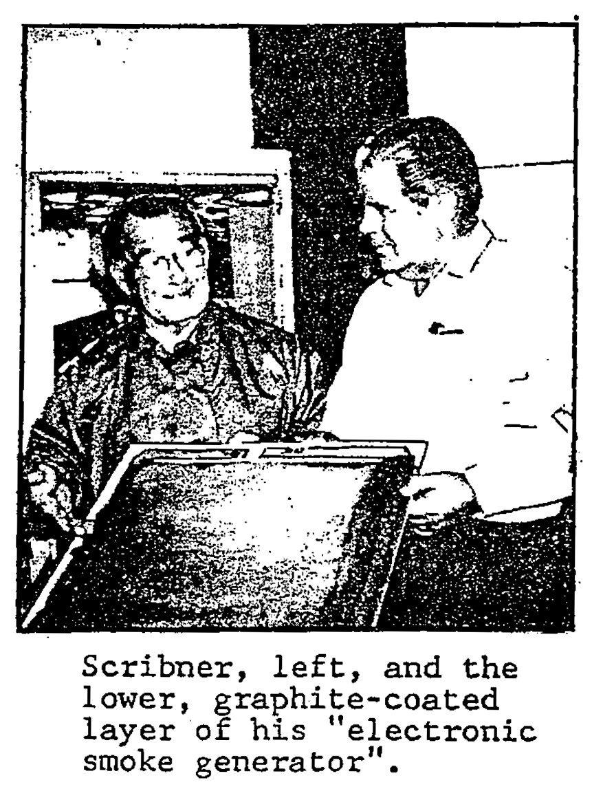 Scibner, left, and the lower, graphite-coated layer of his 'electronic smoke generator'.