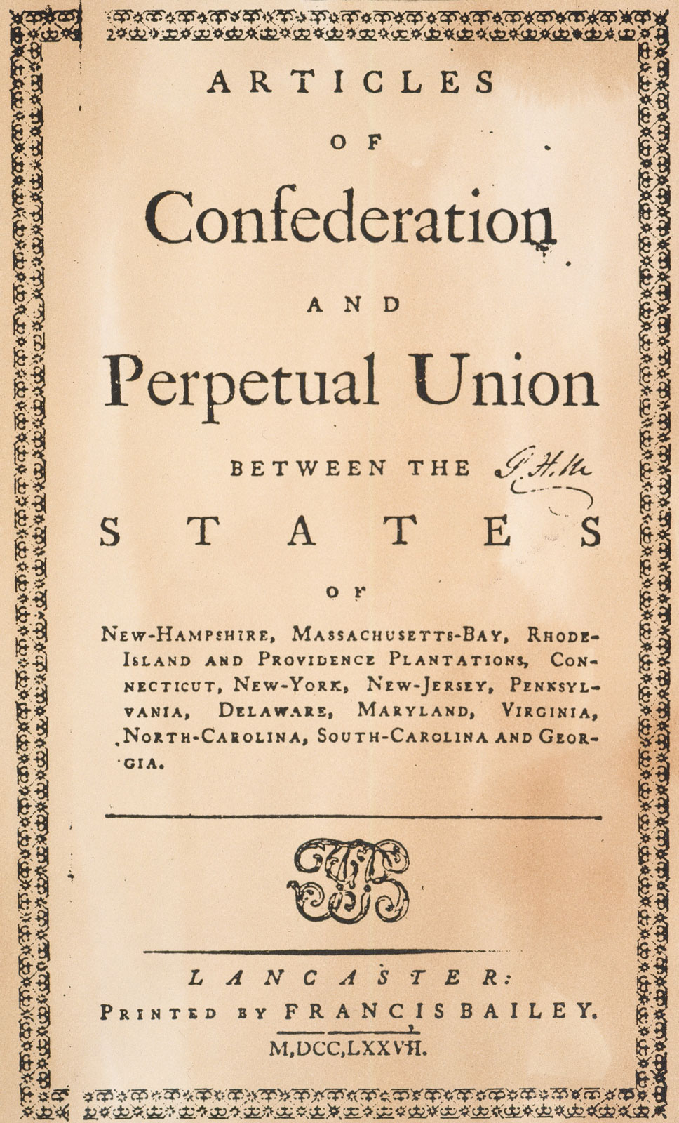 Articles of Confederation - title page