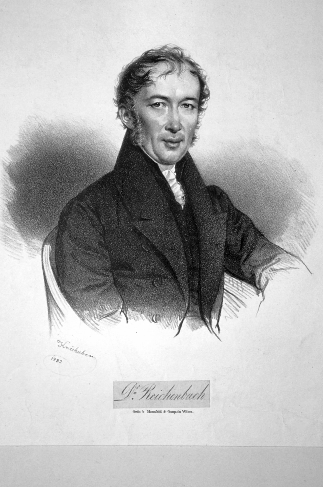Karl von Reichenbach (1788-1869) deutscher Chemiker und Erfinder, lithograph by Josef Kriehuber, 1832.