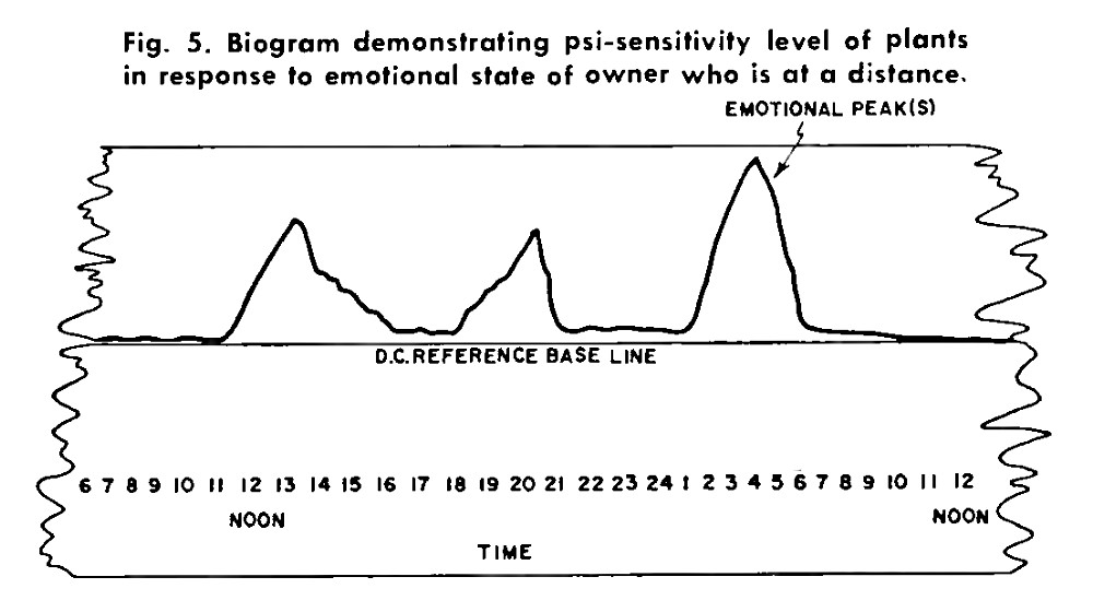 Fig. 5. Biogram demonstrating psi-sensitivity levels of plant in response to emotional state of owner who is at a distance.