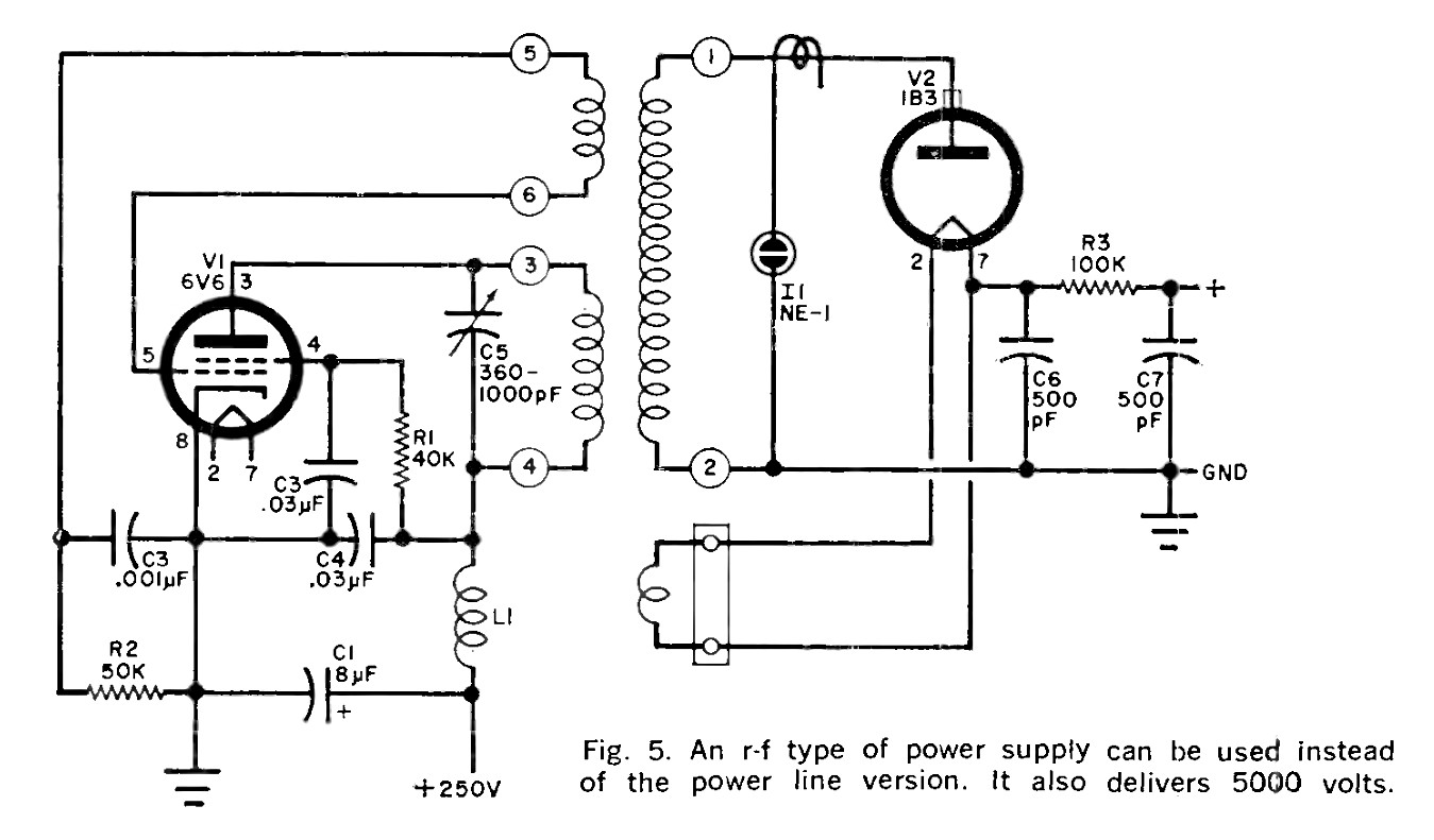 Fig. 5. An r-f type of power supply can be used instead of the power line version. It also delivers 5000 volts.